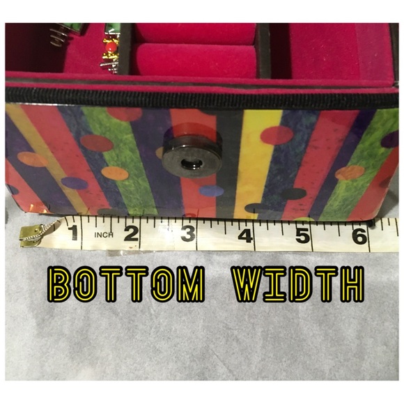 PATENT LEATHER YELLOW PLUS MULTI COLOR STRIPED JEWELRY ORGANIZER/ HANDL… - Picture 10 of 13